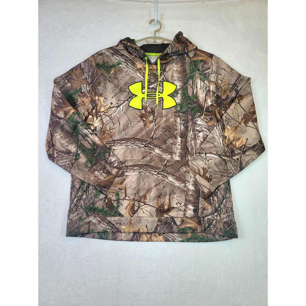 Under Armour Mens 3XL Realtree Camo ColdGear Scent Control Hoodie Neon Yellow
